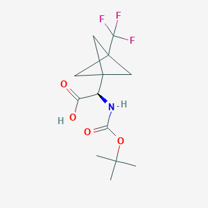 molecular formula C13H18F3NO4 B12276579 (2R)-2-{[(tert-butoxy)carbonyl]amino}-2-[3-(trifluoromethyl)bicyclo[1.1.1]pentan-1-yl]acetic acid 