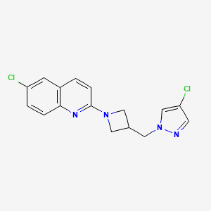 molecular formula C16H14Cl2N4 B12276614 6-chloro-2-{3-[(4-chloro-1H-pyrazol-1-yl)methyl]azetidin-1-yl}quinoline 