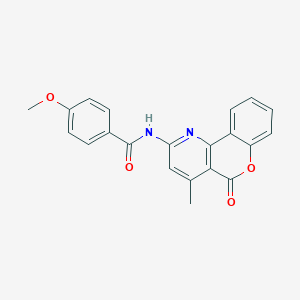 molecular formula C21H16N2O4 B1227666 4-methoxy-N-(4-methyl-5-oxo-2-[1]benzopyrano[4,3-b]pyridinyl)benzamide 