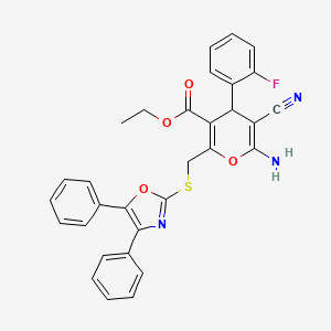 molecular formula C31H24FN3O4S B12276717 ethyl 6-amino-5-cyano-2-{[(4,5-diphenyl-1,3-oxazol-2-yl)sulfanyl]methyl}-4-(2-fluorophenyl)-4H-pyran-3-carboxylate 