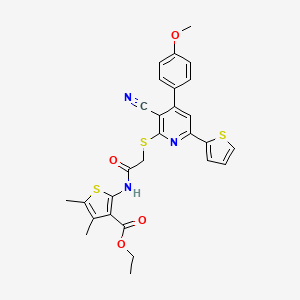 Ethyl 2-(2-{[3-cyano-4-(4-methoxyphenyl)-6-(thiophen-2-YL)pyridin-2-YL]sulfanyl}acetamido)-4,5-dimethylthiophene-3-carboxylate