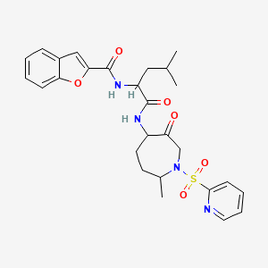 molecular formula C27H32N4O6S B12276931 N-[(1S)-1-[[[(4R,7S)-Hexahydro-7-methyl-3-oxo-1-(2-pyridinylsulfonyl)-1H-azepin-4-YL]amino]carbonyl]-3-methylbutyl]-2-benzofurancarboxamide 