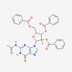 molecular formula C34H29N5O9 B12277027 [5-(2-acetamido-6-oxo-1H-purin-9-yl)-3,4-dibenzoyloxy-4-methyloxolan-2-yl]methyl benzoate 