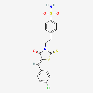 molecular formula C18H15ClN2O3S3 B1227711 4-[2-[(5Z)-5-[(4-chlorophenyl)methylidene]-4-oxo-2-sulfanylidene-1,3-thiazolidin-3-yl]ethyl]benzenesulfonamide 