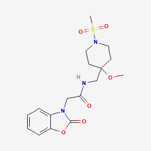 molecular formula C17H23N3O6S B12277124 N-[(1-methanesulfonyl-4-methoxypiperidin-4-yl)methyl]-2-(2-oxo-2,3-dihydro-1,3-benzoxazol-3-yl)acetamide 