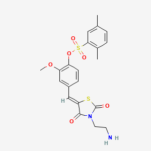 molecular formula C21H22N2O6S2 B1227715 2,5-二甲基苯磺酸[4-[(Z)-[3-(2-氨基乙基)-2,4-二酮-噻唑烷-5-亚甲基]甲基]-2-甲氧基-苯基]酯；盐酸盐 