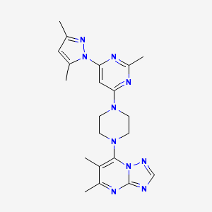 molecular formula C21H26N10 B12277159 4-(3,5-dimethyl-1H-pyrazol-1-yl)-6-(4-{5,6-dimethyl-[1,2,4]triazolo[1,5-a]pyrimidin-7-yl}piperazin-1-yl)-2-methylpyrimidine 