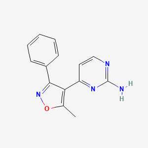 molecular formula C14H12N4O B1227722 4-(5-Methyl-3-phenylisoxazol-4-yl)pyrimidin-2-amine CAS No. 264256-23-7