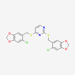 2,4-Bis{[(6-chloro-1,3-benzodioxol-5-yl)methyl]sulfanyl}pyrimidine