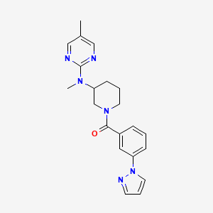 molecular formula C21H24N6O B12277294 N,5-dimethyl-N-{1-[3-(1H-pyrazol-1-yl)benzoyl]piperidin-3-yl}pyrimidin-2-amine 