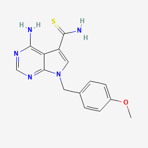 molecular formula C15H15N5OS B1227730 4-Amino-7-[(4-methoxyphenyl)methyl]pyrrolo[2,3-d]pyrimidine-5-carbothioamide 