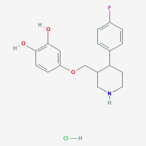 molecular formula C18H21ClFNO3 B12278035 4-[[4-(4-Fluorophenyl)piperidin-3-yl]methoxy]benzene-1,2-diol;hydrochloride 