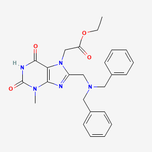 molecular formula C25H27N5O4 B1227810 2-[8-[[Bis(phenylmethyl)amino]methyl]-3-methyl-2,6-dioxo-7-purinyl]acetic acid ethyl ester 