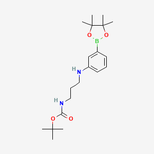 molecular formula C20H33BN2O4 B12278213 Tert-butyl 3-(3-(4,4,5,5-tetramethyl-1,3,2-dioxaborolan-2-yl)phenylamino)propylcarbamate 