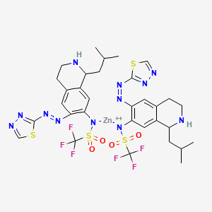 molecular formula C32H36F6N12O4S4Zn B12278234 Zinc,bis[1,1,1-trifluoro-N-[1,2,3,4-tetrahydro-1-(2-methylpropyl)-6-[(1,3,4-thiadiazol-2-yl-kN3)azo-kN1]-7-isoquinolinyl]methanesulfonamidato-kN]- 