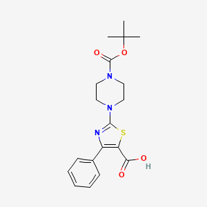 molecular formula C19H23N3O4S B12278244 2-(N-boc)piperazine-4-phenyl-thiazole-5-carboxylic acid 