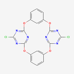 molecular formula C18H8Cl2N6O4 B12278375 5,17-Dichloro-2,8,14,20-tetraoxa-4,6,16,18,26,28-hexazapentacyclo[19.3.1.13,7.19,13.115,19]octacosa-1(25),3(28),4,6,9(27),10,12,15,17,19(26),21,23-dodecaene 