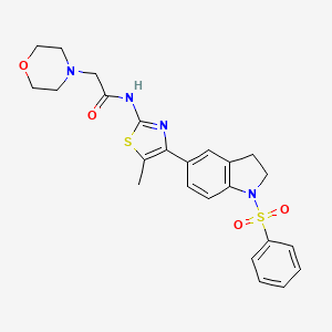 molecular formula C24H26N4O4S2 B1227882 N-[4-[1-(benzenesulfonyl)-2,3-dihydroindol-5-yl]-5-methyl-2-thiazolyl]-2-(4-morpholinyl)acetamide 