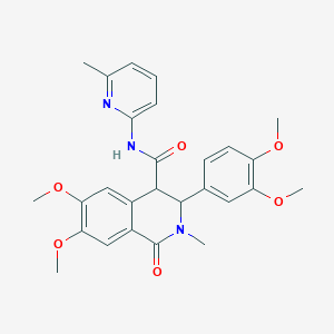 molecular formula C27H29N3O6 B1227884 3-(3,4-dimethoxyphenyl)-6,7-dimethoxy-2-methyl-N-(6-methyl-2-pyridinyl)-1-oxo-3,4-dihydroisoquinoline-4-carboxamide 