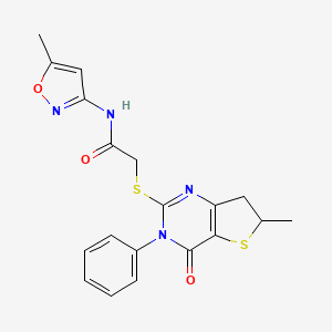 molecular formula C19H18N4O3S2 B1227904 N-(5-methyl-3-isoxazolyl)-2-[(6-methyl-4-oxo-3-phenyl-6,7-dihydrothieno[3,2-d]pyrimidin-2-yl)thio]acetamide 