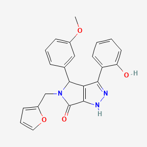 molecular formula C23H19N3O4 B1227911 5-(2-furanylmethyl)-4-(3-methoxyphenyl)-3-(6-oxo-1-cyclohexa-2,4-dienylidene)-2,4-dihydro-1H-pyrrolo[3,4-c]pyrazol-6-one 