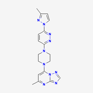 molecular formula C18H20N10 B12279181 3-(3-methyl-1H-pyrazol-1-yl)-6-(4-{5-methyl-[1,2,4]triazolo[1,5-a]pyrimidin-7-yl}piperazin-1-yl)pyridazine 