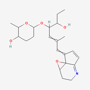 molecular formula C22H31NO5 B1227923 6-[5-Hydroxy-2-methyl-1-(2-oxa-6-azatricyclo[5.3.0.01,3]deca-6,8-dien-10-ylidene)hept-2-en-4-yl]oxy-2-methyloxan-3-ol 