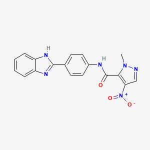 molecular formula C18H14N6O3 B1227931 N-[4-(1H-benzimidazol-2-yl)phenyl]-2-methyl-4-nitro-3-pyrazolecarboxamide 