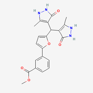 molecular formula C21H20N4O5 B1227932 3-[5-[Bis(3-methyl-5-oxo-1,2-dihydropyrazol-4-yl)methyl]-2-furanyl]benzoic acid methyl ester 