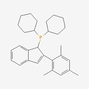 molecular formula C30H39P B12279514 Dicyclohexyl(2-mesityl-1H-inden-1-yl)phosphine 