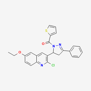 molecular formula C25H20ClN3O2S B1227958 [3-(2-Chloro-6-ethoxy-3-quinolinyl)-5-phenyl-3,4-dihydropyrazol-2-yl]-thiophen-2-ylmethanone 