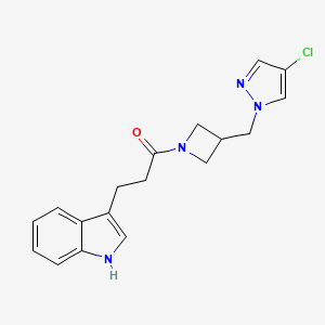 molecular formula C18H19ClN4O B12279675 1-{3-[(4-chloro-1H-pyrazol-1-yl)methyl]azetidin-1-yl}-3-(1H-indol-3-yl)propan-1-one 