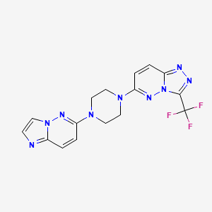 molecular formula C16H14F3N9 B12279684 1-{Imidazo[1,2-b]pyridazin-6-yl}-4-[3-(trifluoromethyl)-[1,2,4]triazolo[4,3-b]pyridazin-6-yl]piperazine 