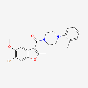 molecular formula C22H23BrN2O3 B1227979 (6-Bromo-5-methoxy-2-methyl-3-benzofuranyl)-[4-(2-methylphenyl)-1-piperazinyl]methanone 