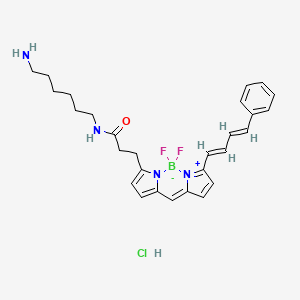 molecular formula C28H34BClF2N4O B12279818 N-(6-aminohexyl)-3-[2,2-difluoro-12-[(1E,3E)-4-phenylbuta-1,3-dienyl]-3-aza-1-azonia-2-boranuidatricyclo[7.3.0.03,7]dodeca-1(12),4,6,8,10-pentaen-4-yl]propanamide;hydrochloride 