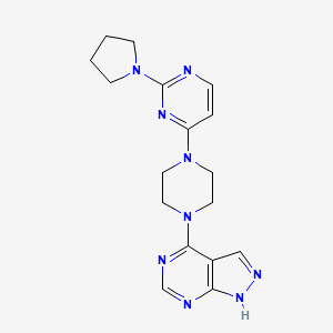 molecular formula C17H21N9 B12279848 4-(4-{1H-pyrazolo[3,4-d]pyrimidin-4-yl}piperazin-1-yl)-2-(pyrrolidin-1-yl)pyrimidine 