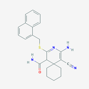 4-Amino-5-cyano-2-(1-naphthalenylmethylthio)-3-azaspiro[5.5]undeca-2,4-diene-1-carboxamide