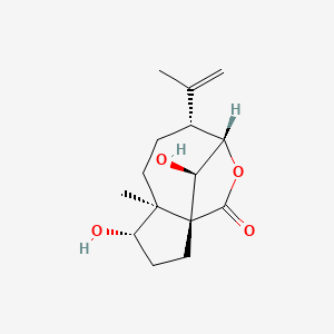 molecular formula C15H22O4 B1227992 (1R,4S,5S,8R,9S,12R)-4,12-dihydroxy-5-methyl-8-prop-1-en-2-yl-10-oxatricyclo[7.2.1.01,5]dodecan-11-one 