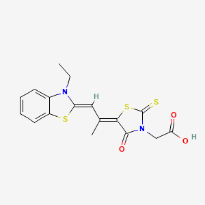 molecular formula C17H16N2O3S3 B12280385 [5-[2-(3-Ethyl-3h-benzothiazol-2-ylidene)-1-methylethylidene]-4-oxo-2-thioxothiazolidin-3-yl]acetic acid CAS No. 34431-79-3