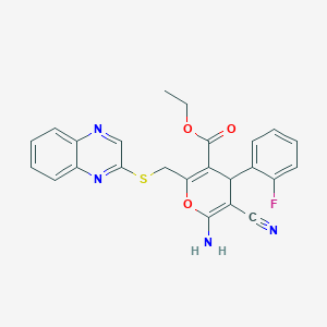 ethyl 6-amino-5-cyano-4-(2-fluorophenyl)-2-[(quinoxalin-2-ylsulfanyl)methyl]-4H-pyran-3-carboxylate