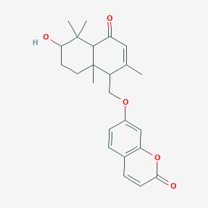 molecular formula C24H28O5 B1228073 (3'x,5'a,9'x,10'b)-O-(3-Hydroxy-6-oxo-7-drimen-11-yl)umbelliferone 