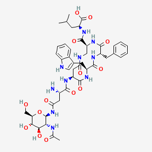 molecular formula C45H60N10O14 B1228118 (2S)-2-[[(3S,6S,9S,12S)-12-[[(2S)-4-[[(2R,3R,4R,5S,6R)-3-acetamido-4,5-dihydroxy-6-(hydroxymethyl)oxan-2-yl]amino]-2-amino-4-oxobutanoyl]amino]-9-(1H-indol-3-ylmethyl)-5,8,11,14-tetraoxo-6-(phenylmethyl)1,4,7,10-tetrazacyclotetradecane-3-carbonyl]amino]-4-methylpentanoic acid 