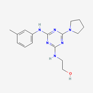 molecular formula C16H22N6O B1228121 2-[[4-(3-Methylanilino)-6-(1-pyrrolidinyl)-1,3,5-triazin-2-yl]amino]ethanol 