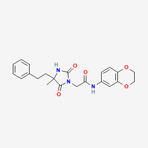 molecular formula C22H23N3O5 B1228125 N-(2,3-dihydro-1,4-benzodioxin-6-yl)-2-[4-methyl-2,5-dioxo-4-(2-phenylethyl)-1-imidazolidinyl]acetamide 