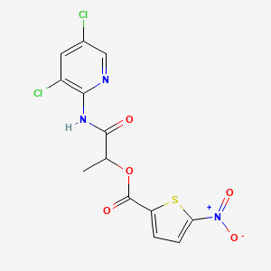 molecular formula C13H9Cl2N3O5S B1228129 5-Nitro-2-thiophenecarboxylic acid [1-[(3,5-dichloro-2-pyridinyl)amino]-1-oxopropan-2-yl] ester 