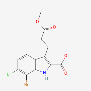 molecular formula C14H13BrClNO4 B12281645 Methyl 7-bromo-6-chloro-3-(3-methoxy-3-oxopropyl)-1H-indole-2-carboxylate 