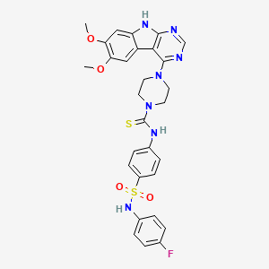 molecular formula C29H28FN7O4S2 B12281667 4-(6,7-Dimethoxy-9H-pyrimido[4,5-b]indol-4-yl)-N-[4-[[(4-fluorophenyl)amino]sulfonyl]phenyl]-1-piperazinecarbothioamide 