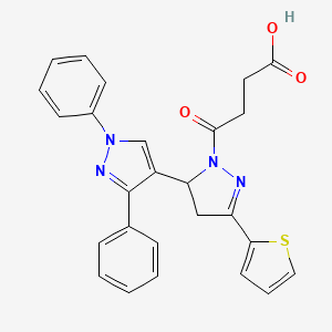 molecular formula C26H22N4O3S B1228172 4-[3-(1,3-Diphenyl-4-pyrazolyl)-5-thiophen-2-yl-3,4-dihydropyrazol-2-yl]-4-oxobutanoic acid 