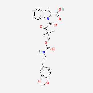 molecular formula C25H26N2O8 B12282188 1-[4-[2-(1,3-Benzodioxol-5-yl)ethylcarbamoyloxy]-3,3-dimethyl-2-oxobutanoyl]-2,3-dihydroindole-2-carboxylic acid 