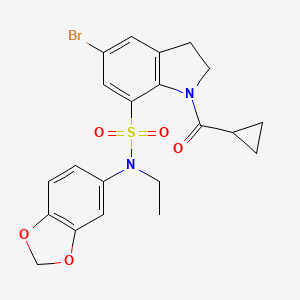 molecular formula C21H21BrN2O5S B1228230 N-(1,3-苯并二氧杂环-5-基)-5-溴-1-[环丙基(氧代)甲基]-N-乙基-2,3-二氢吲哚-7-磺酰胺 